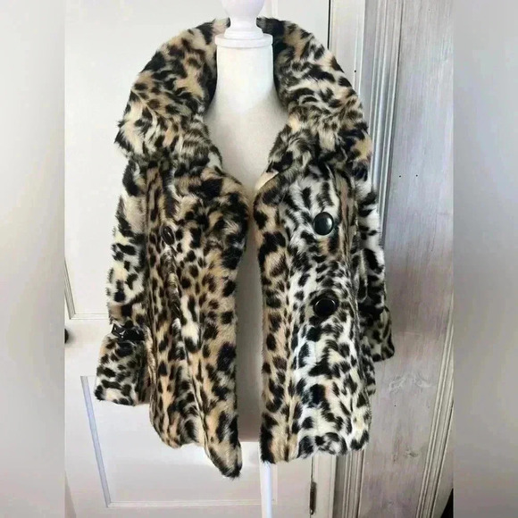 LAUNDRY Y2K Leopard Faux Fur cropped boxy Jacket XS old money Eclectic luxury